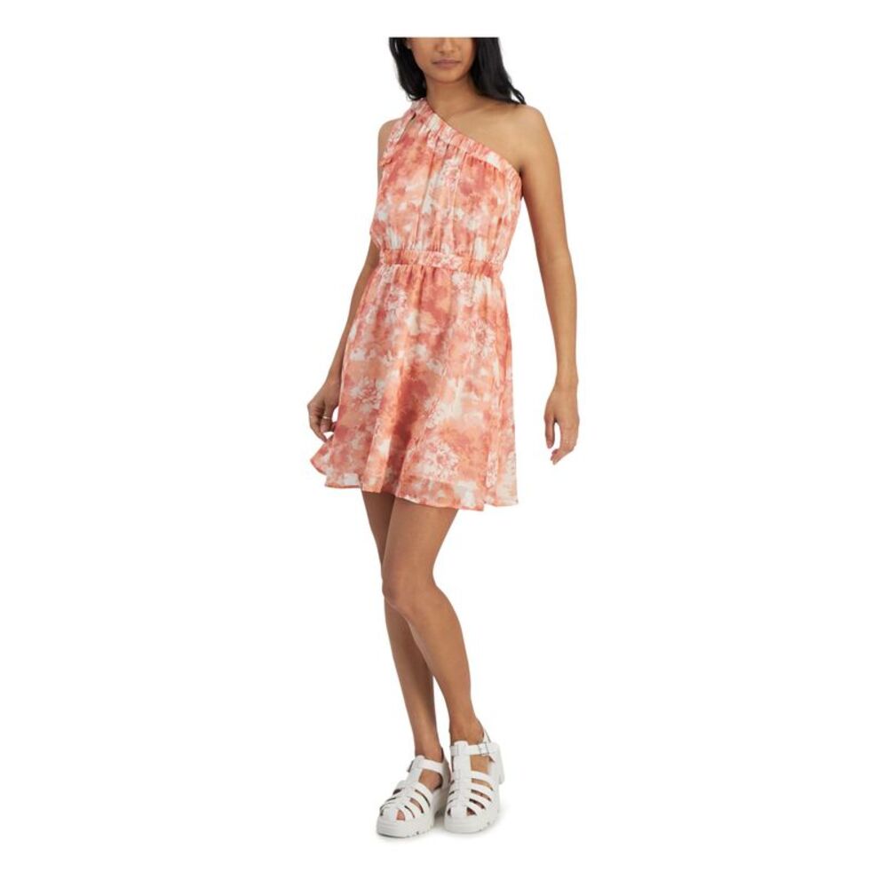 KIT + SKY Womens Orange Tie Lined Elastic Waist Sleeveless Short Dress L